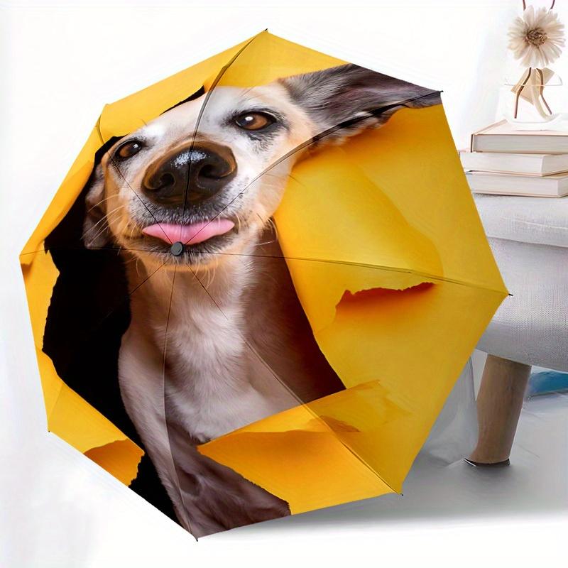 1pc Puppy Playful Automatic Open/Close Umbrella - Compact Travel Umbrella, 8-Rib Heavy-Duty Construction, Ideal Gift, Outdoor Accessory010