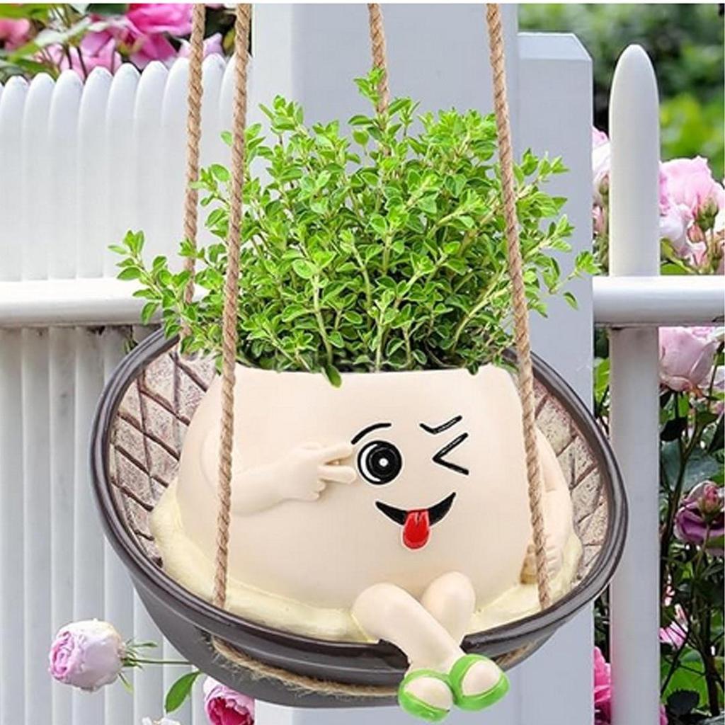 Smiling Face Rocking Chair Flower Pot - Outdoor Garden Bonsai Ornament