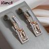 Zircon Full Paved Square Dangle Earrings For Women Long Kinel Rose Gold & Silver Color Fine Jewelry
