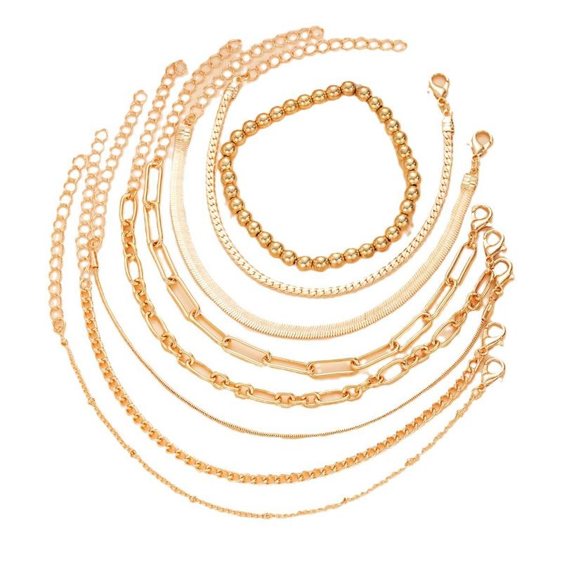 Gold Bracelets for Women Teen Girls, 14K Gold Plated Dainty Bracelets Set, Layered Chain Bracelets Pack Jewelry Gifts for Her