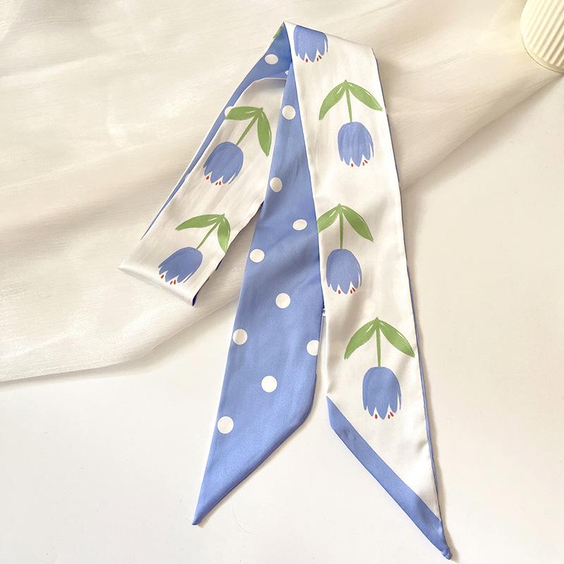 Модный синий тюльпан тонкий узкий длинный шелковый шарф женская повязка на голову плетеная лента для волос завязанный обернутый шарф для волос головной убор