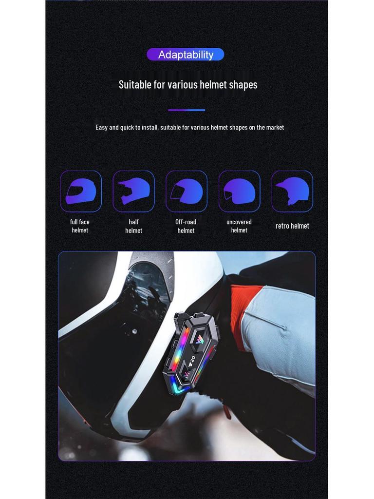 Водонепроницаемая Bluetooth-гарнитура для шлема Y20 с RGB-подсветкой и мощным басом