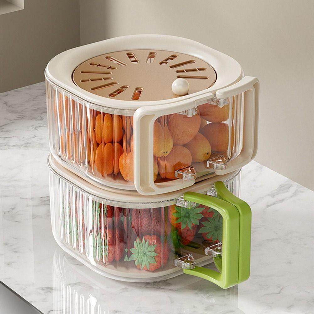 Двухслойная овощесушилка Складная ручка Пластиковая миска для мытья фруктов Портативная с крышкой Контейнер для хранения продуктов Дом