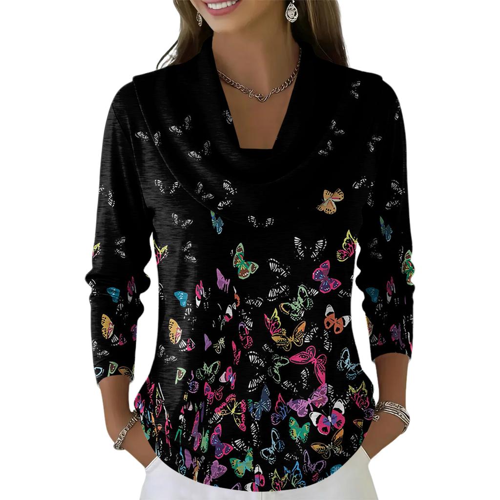 Женский повседневный и модный свитер с круглым вырезом, длинными рукавами и принтом