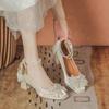 2024 Summer New Double-row Pearl Anti-high Heels Ribbon Fairy High-end Apricot Super Fairy Temperament Single Shoes