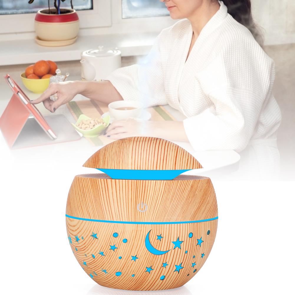 130ml Portable Humidifier Wooden Grain Air Diffuser Mist Hollow Air Atomizer With LED Light