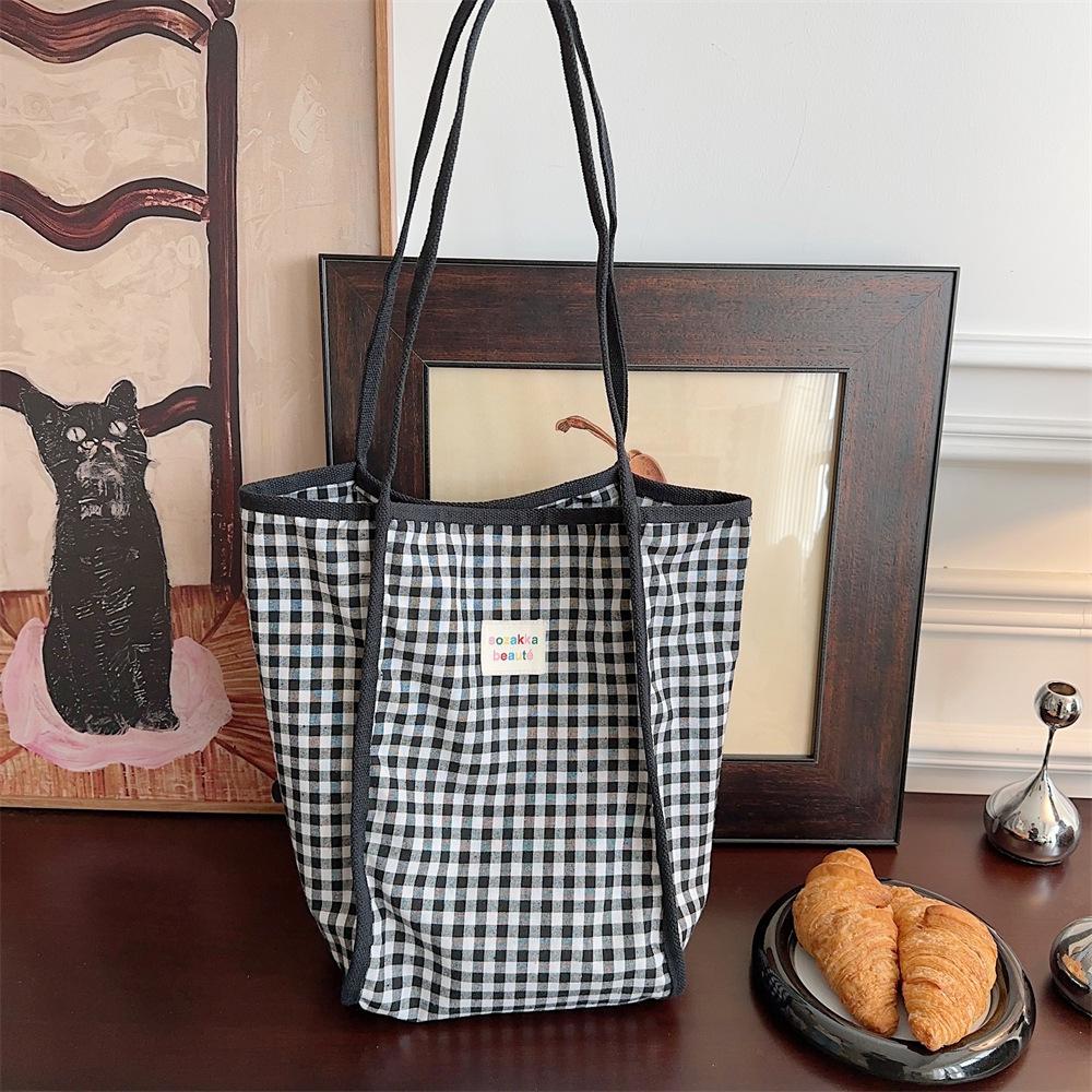 Винтажная клетчатая сумка через плечо Холщовые сумки для женщин Сумки-тоут большой вместимости для женщин Сумка для книг для студенток