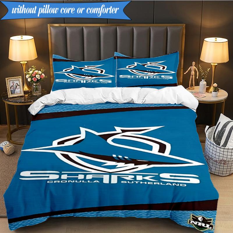 3PCS Cronulla Sutherland Sharks Bedding Set 2D Printing (Includes 1 Duvet Cover + 2 Pillowcases Coreless), Bedroom decor,Fan gift