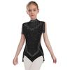 Girls Rhinestone Dance Leotard - Sparkling Mock Neck Bodysuit with Sheer Mesh & Tassel Skirt, Invisible Zipper Back