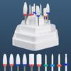 10pcs Ceramic Carbide Nail Drill Bits Set with Stand Holder Box Milling Cutter for Manicure Machine Removing Gel Nail Polish Bit