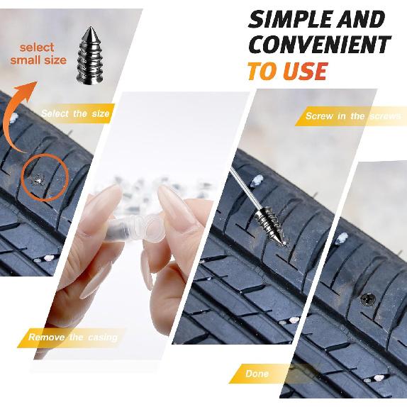 Morcheiong 120 Pcs Tire Repair Rubber Nail Kit Self-Tapping Tire Repair Screws Suitable for Motorcycles Trucks Cars Other Vacuum Tire Vehicles