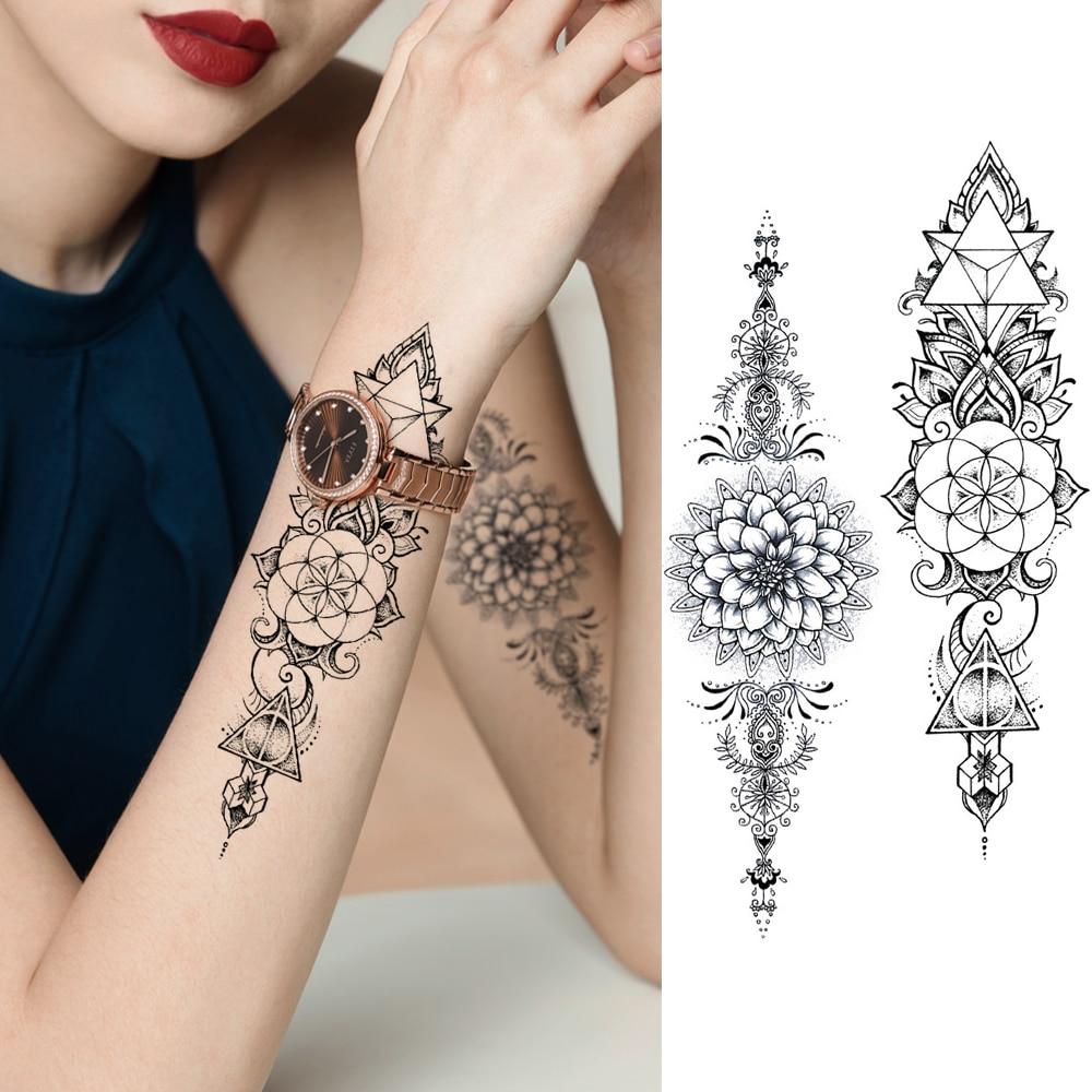 Черное реалистичное поддельное кольцо, временные татуировки для женщин, девушек, стихов, тату с буквами, ЭКГ, клевер, крест, водостойкая тату-наклейка