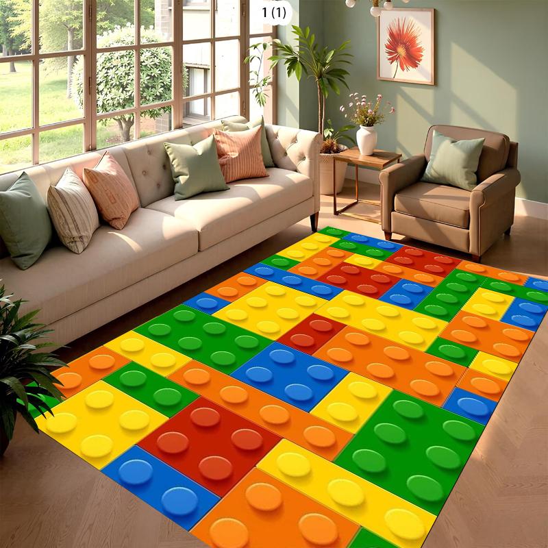 Colorful Building Blocks Carpet Mat Rug Creative Puzzle Design Home Decoration for Kids Room Playroom Living Room Bedroom Decor