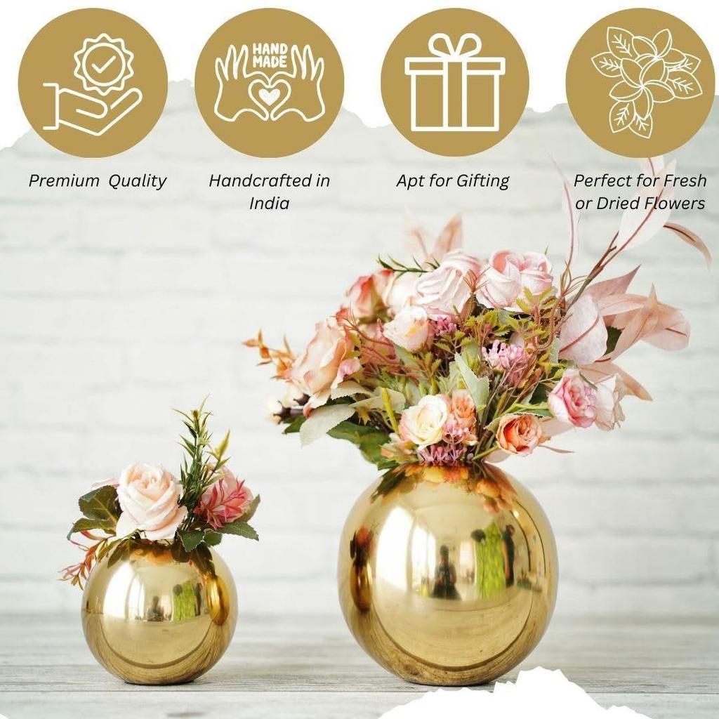 Metal Ball Round Flower Vase for Home Decor|Table Decorative Item for Bedroom Living Room Office Wedding |