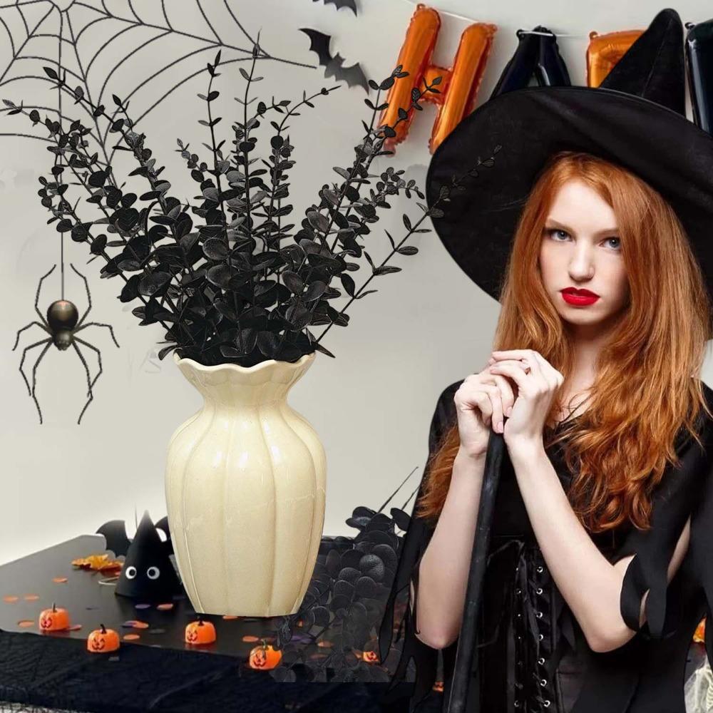 Halloween Simulation Black Eucalyptus Branch Artificial Flower Bouquet Thanksgiving Plastic Eucalyptus Stems Party Table Decor