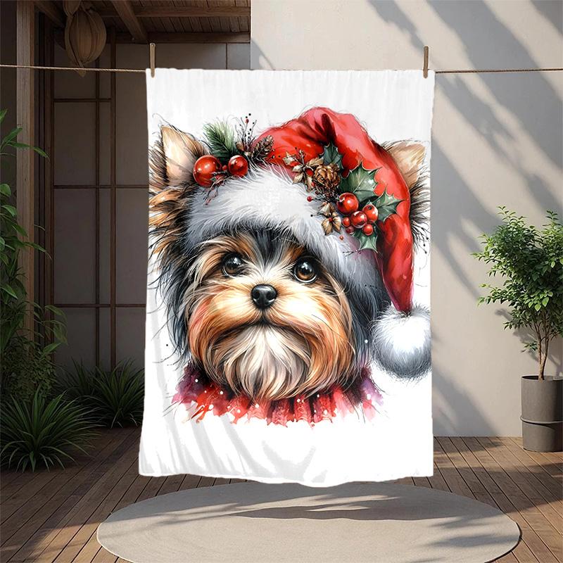 Chrismas Dog Flannel Blanket Soft Warm All-Season Throw, Design for Camping, Car Travel, Hiking Sofa, Bed, Office Perfect Gift for Parties
