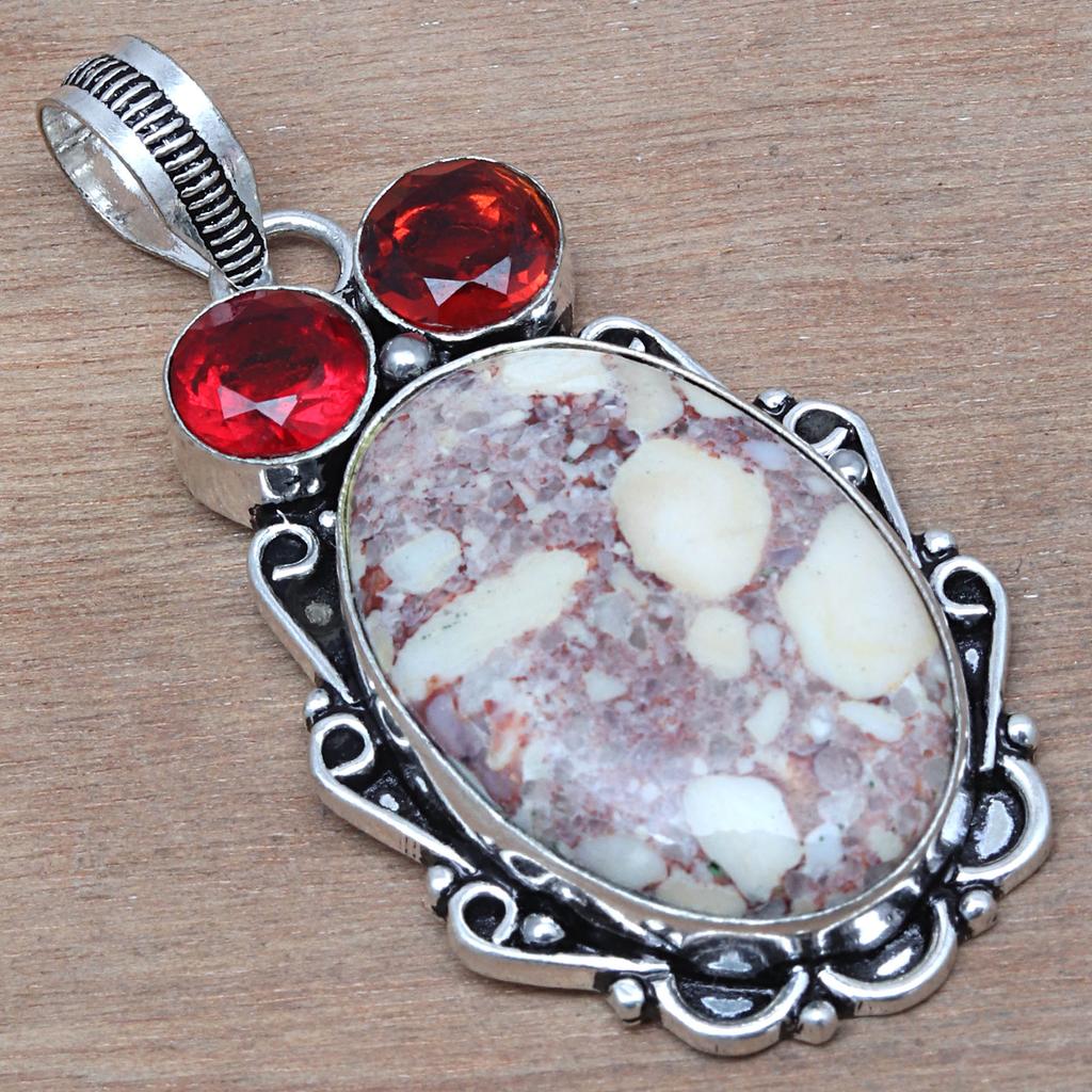 Подвеска Wild Horse Jasper GarnetGemstone Handmade Ethnic Silver Jewelry 2.25