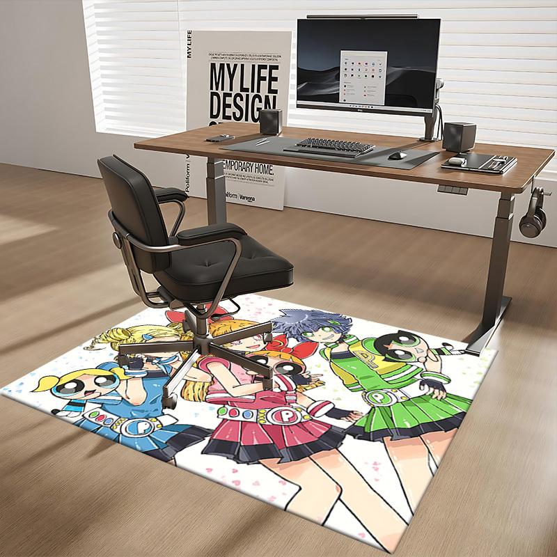 1pc Powerpuff Girls Chair Mat: Anime Cartoon Design, Non-Slip Carpet for Office Chairs, Suitable for Home Decor, Living Room, Bedroom, Game Room - Per