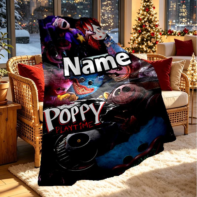 Custom Name Personalized Poppy Playtime Print Blanket, Home Decor, Bedroom, Sofa, Camping, Couch, Gifts for Birthday Christmas