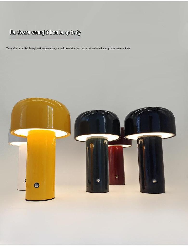 Nordic Retro Mushroom Metal Bedside Lamp - Stylish Table Lamp for Bedroom, Restaurant, or Bar with Charging Feature.