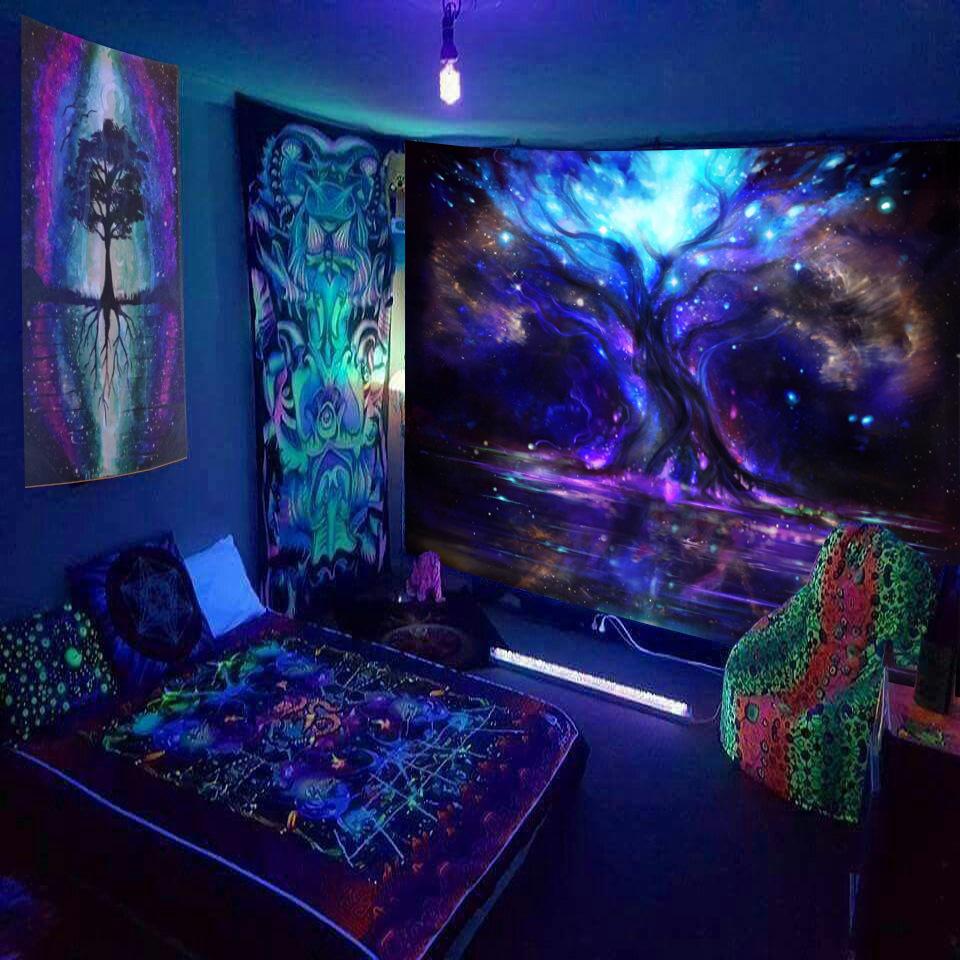 Флуоресцентный гобелен УФ-флуоресцентный психоделический гриб настенный хиппи декоративный эстетика комнаты