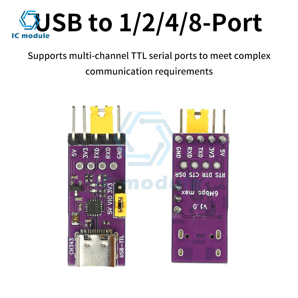 1/2/4/8 Channel USB to TTL Serial Port Module Type-C High Speed CH343/CH342/CH344/CH348 Chip Communication Conversion Module