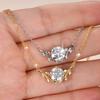 New Elegant Shiny 8mm 2CT Moissanite Necklace Vine Plant V-Neck Collarbone Chain Leaf Pendant Necklace for Women Gift