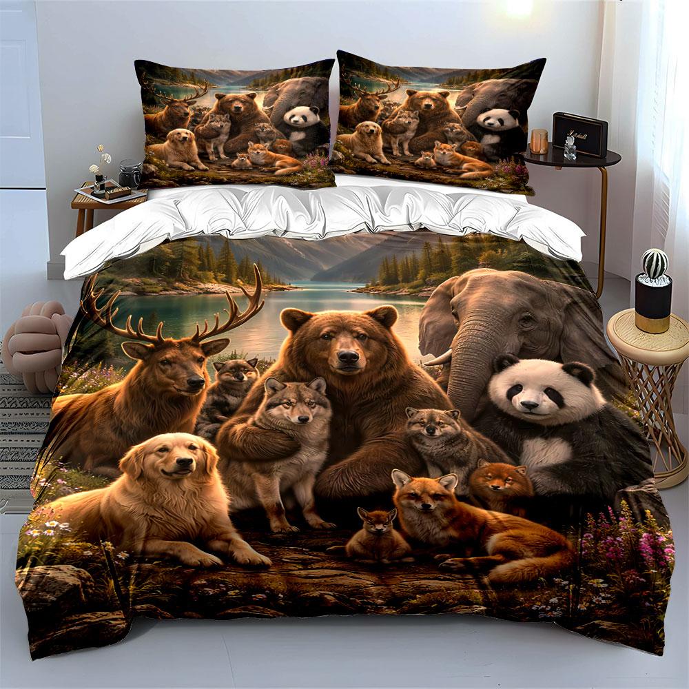 "Wildlife Animals Group Print" Bedding Duvet Cover Set Duvet Cover Pillowcases (1*Duvet Cover 2*Pillowcases, without duvet insert)