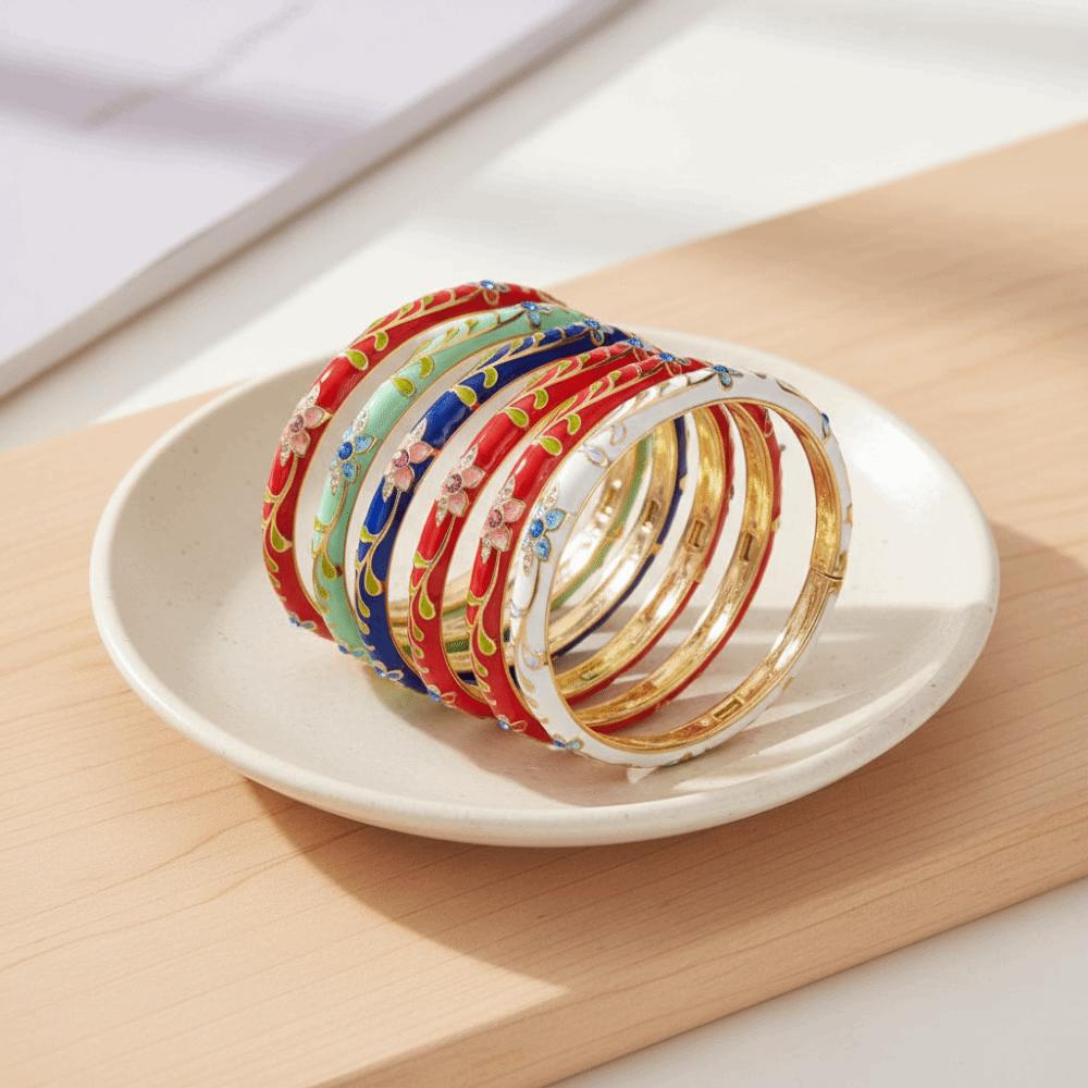 Multi-color Available Vintage Floral Bangle Chinese Style Enamel Bangle Cultural Performances