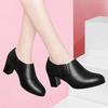 Small Leather Shoes Women's Spring and Autumn New Soft Sole Versatile Thick Heel Deep Mouth Medium Heel High Heel Single Shoes Women's Shoes