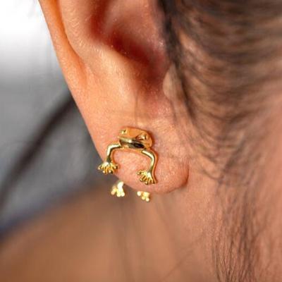 Модные ретро серебряные серьги-лягушки