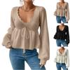 Women's Casual Fashion Loose V-neck Drawstring Ruffled Skirt Knitted Pullover Top