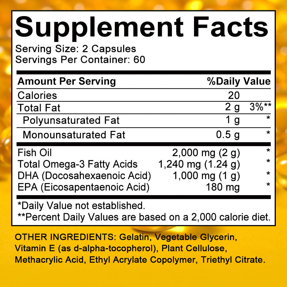 Odorless DHA 1000mg Supplement - Purified & Mercury Free - 120 Softgels
