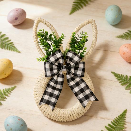 Пасхальный венок из пеньковой веревки, весенний венок с кроликом и бантом, пасхальная подвеска на дверь для фермерского дома, крыльца, двери, стены, окна