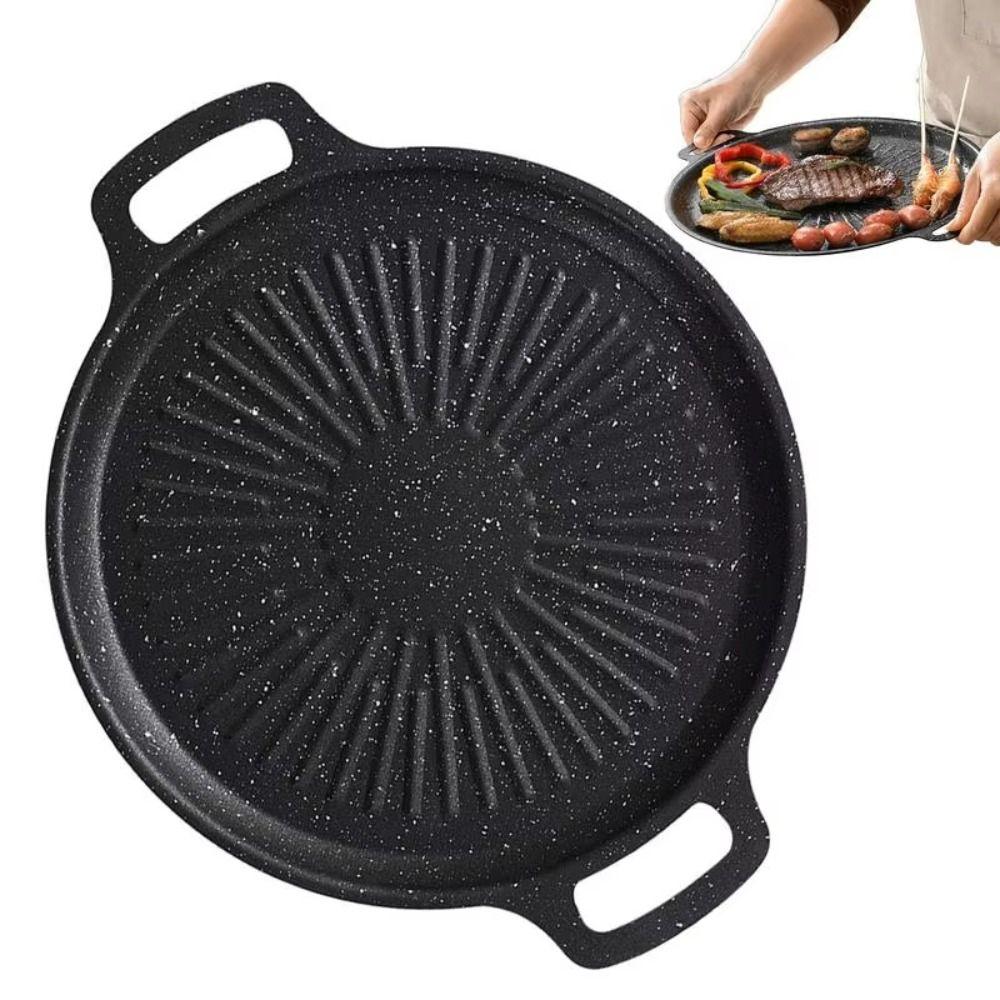 Thick Korean Barbecue Pan Non-Stick BBQ Grill Pan Portable Roasting Grill Tray Outdoor Barbecue