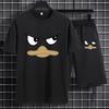 2Pcs Cartoon Pattern Print Short Sleeve Round Neck T-shirt & Jogger Shorts Set, Comfy Outfits For Men Sports Summer Clothes