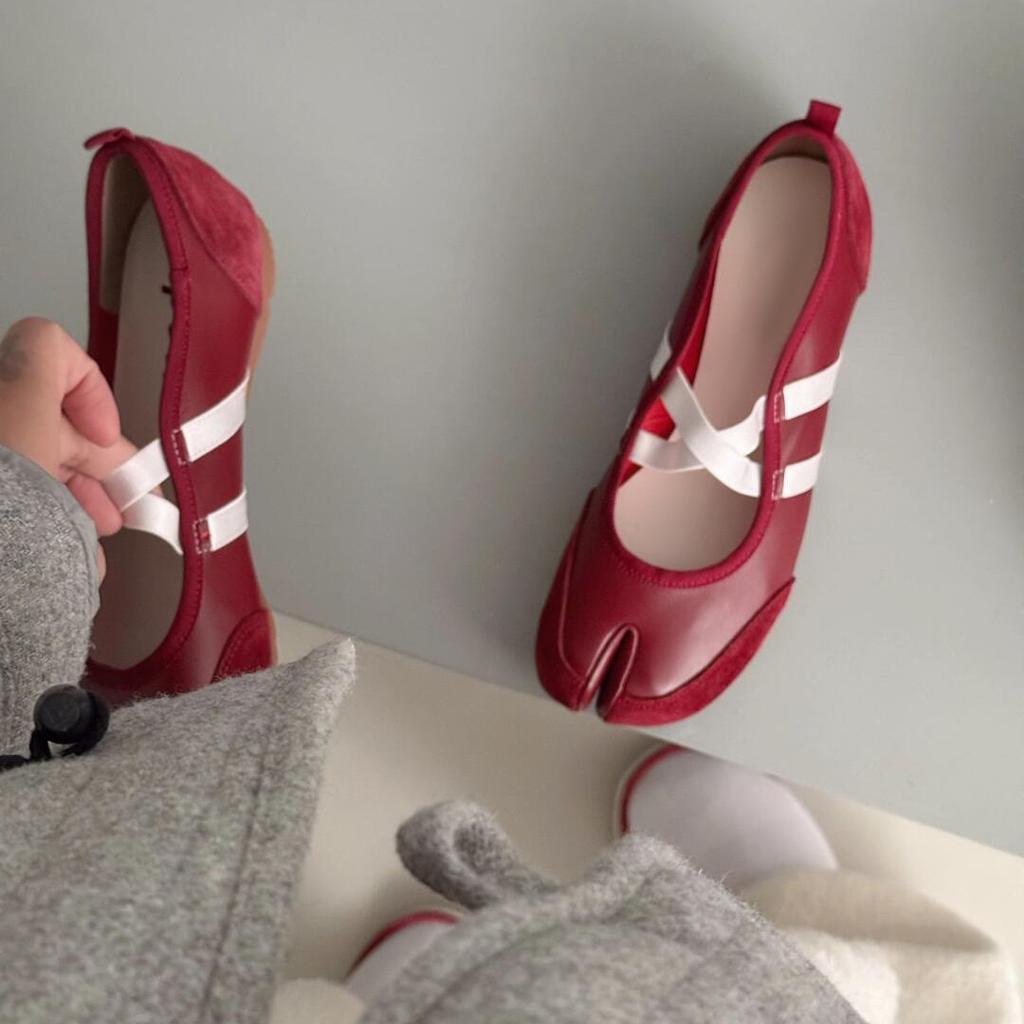 Черный Серебристый Красный Балетки Кроссовки Женские Разделенный Носок Балерина Таби Обувь для Ходьбы Женская Обувь Мэри Джейн Летняя