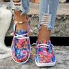 Fashion Women's Shoes Denim Canvas Shoes Sneakers Low-cut Lace-up Floral Printed Flat Casual Shoes