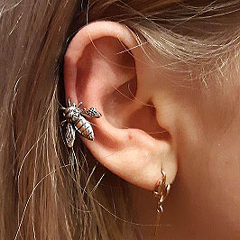1 PC Bee Insect Gifts For Women Gold Silver Color Stud Earrings Jewelry Clip Earrings Ear Cuffs