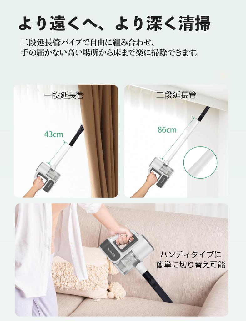 Беспроводной пылесос 38000 Па Новый дизайн Ультрациклон Беспроводной пылесос VersLife Пылесос Stick Cleaner Handy Cleaner Перезаряжаемый 2WAY Характеристики