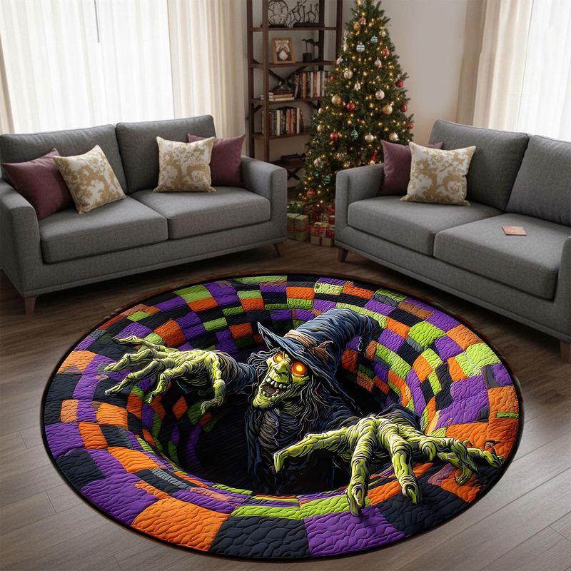 3D Optical Illusion Witch Round Rug Spooky Halloween Non-Slip Area Mat Living Room Bedside Holiday Decor