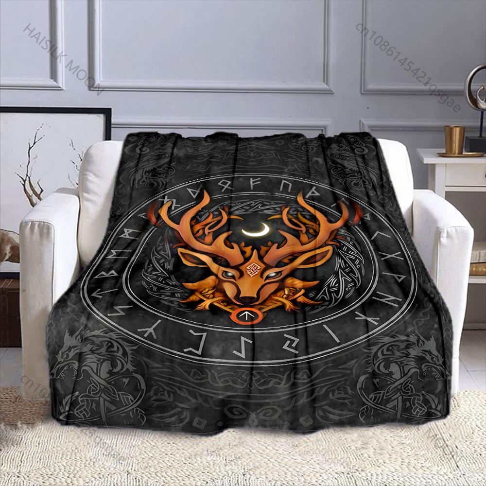 1PC Norse rune stag crescent totem Print Adult Children Warm Blankets Home Travel Car Soft Comfortable Suitable for all seasons