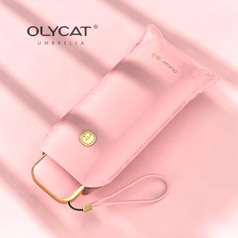 Женский зонт OLYCAT: Двойного назначения, защита от УФ-лучей, портативный, компактный пятислойный дизайн для солнца и дождя с черным покрытием.