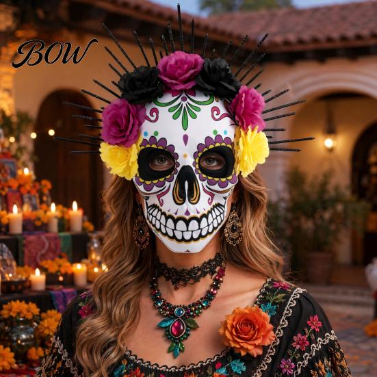 Floral Skull Mask Mardi Gras Mask, Venetian Party Sugar Breathable Face Masquerade Masks for Halloween Cosplay Mexican Flexible