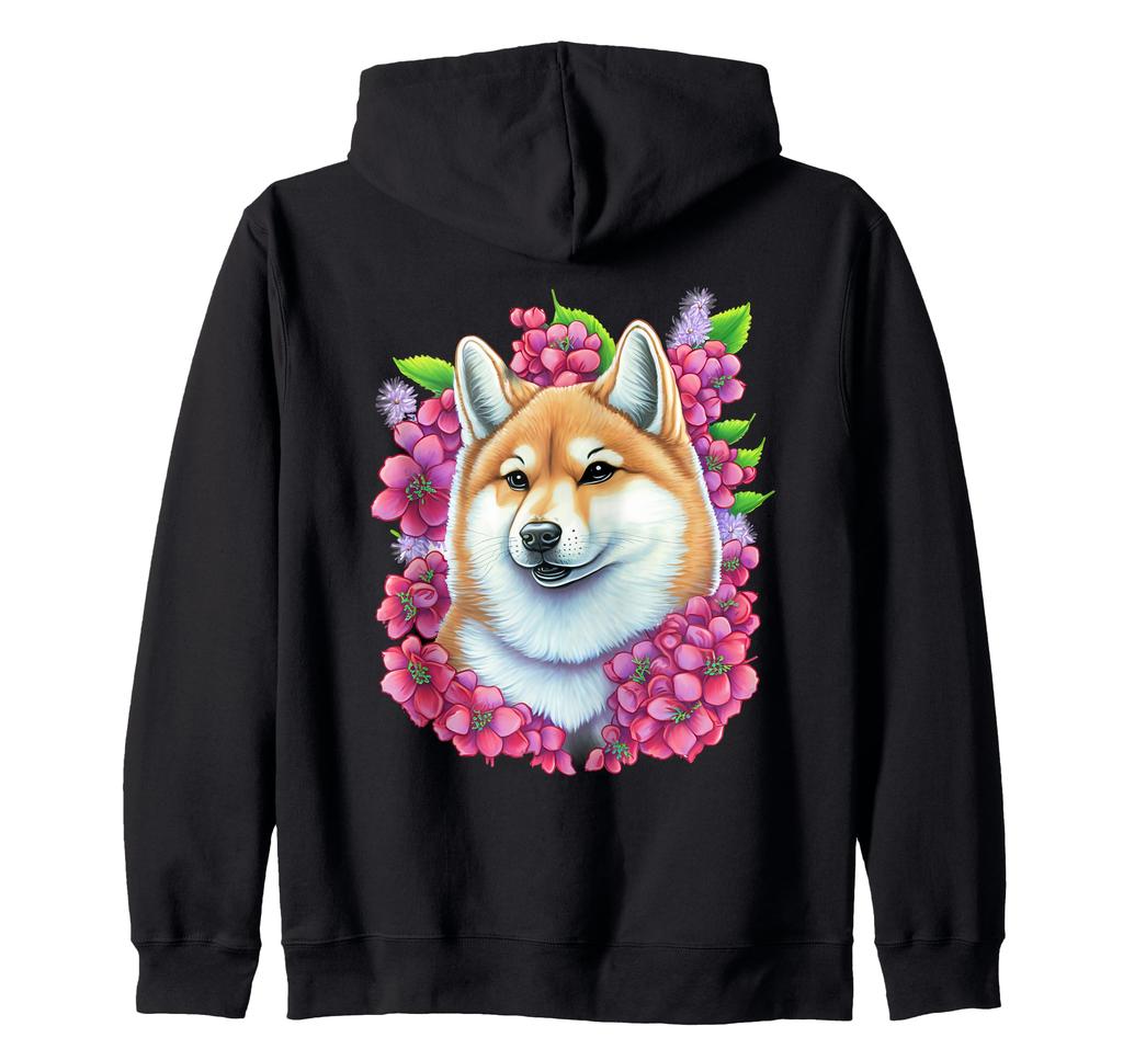 Shiba Inu Dog Floral Pattern Shiba Inu Mama Shiba Inu Dad Shiba Inu Zip Hoodie