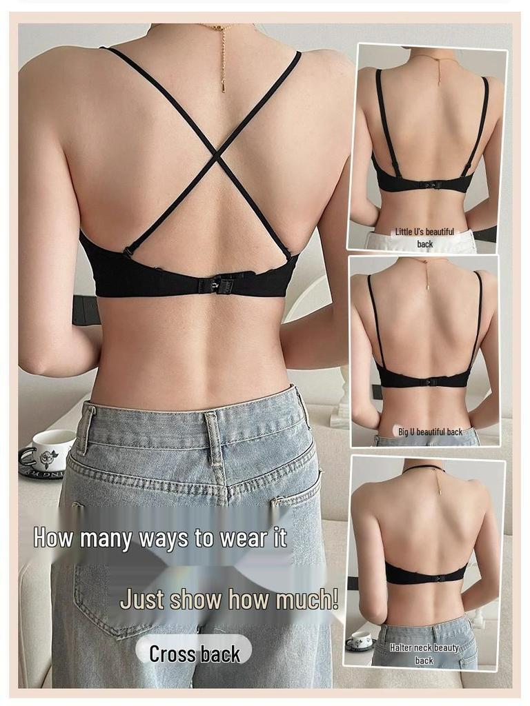 Women's Seamless Push-Up Bra - Invisible Support, Cross Halter, Thin Straps, Wireless, Small Chest Enhancement