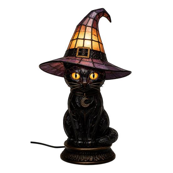 Witch Hat Lamp Stained Witch Hat LED Light Halloween Table Lamp with Warm Glow