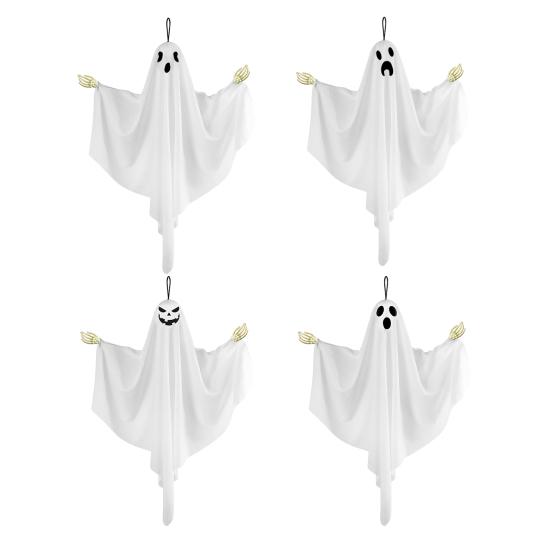 Подвесное украшение Призрак Хэллоуин Уличное Летающий Белый Тканевый Призрак с Гибкими Руками-Скелетами для Декора Переднего Крыльца, Двора, Дерева