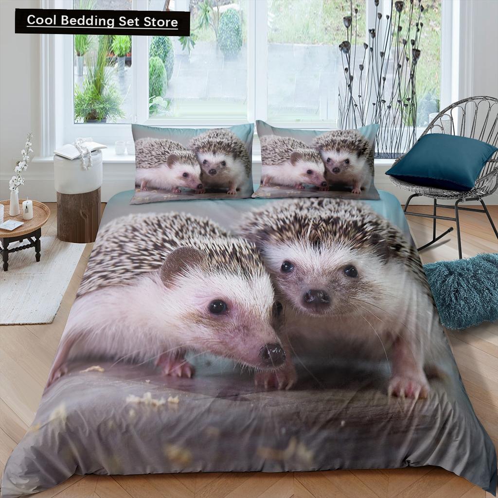 Пододеяльник с изображением ежа King Queen 3D Lovely Animal Комплект постельного белья для детей, подростков, взрослых, дикая природа, пододеяльник, наволочка, детские подарки