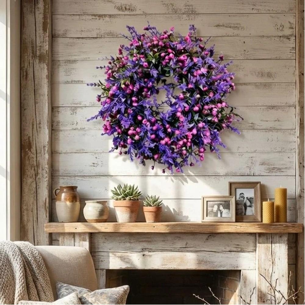 Plastic Lavender Floral Wreath Lifelike Door Hanging Wreath Front Door Decoration